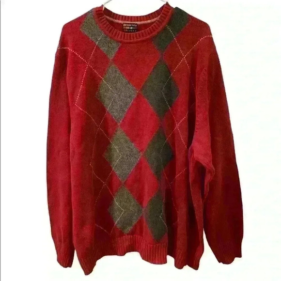 Alexander Julian Colours Big & Tall Sz 2XLT Red Argyle Crew Neck Sweater - Picture 2 of 4